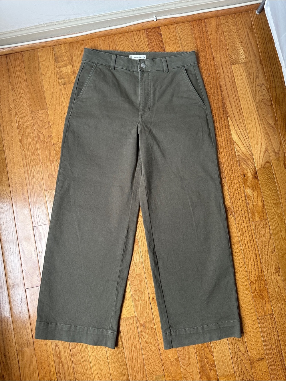 Everlane Olive Wide-Leg Cotton Pants